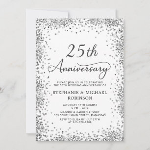 Modern Silver Glitter 25th Wedding Anniversary Invitation