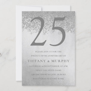 Modern Silver Glitter 25th Wedding Anniversary Invitation