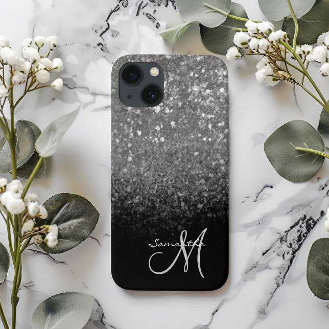 Modern Silver Glitter & Black Sparkle Case-Mate iPhone Case (Creator Uploaded)