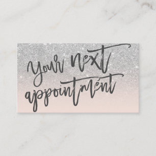 Modern silver glitter blush pink script typography appointment card