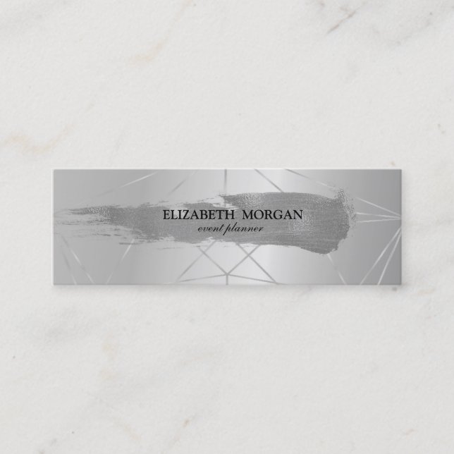 Modern Silver  Glitter Brush Stroke,Geometric Mini Business Card (Front)