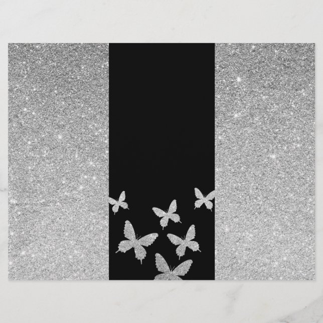 Modern Silver Glitter Butterflies Trifold Brochure (Front)