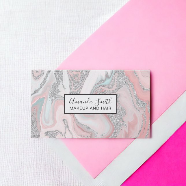 Modern silver glitter coral grey pastel marble business card (Modern silver glitter coral gray pastel marble business card)