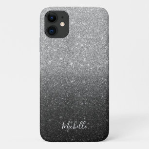 Modern Silver Glitter Custom Name iPhone 11 Case