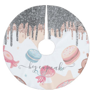 Modern Silver Glitter Drips Candy Sweets  Brushed Polyester Tree Skirt