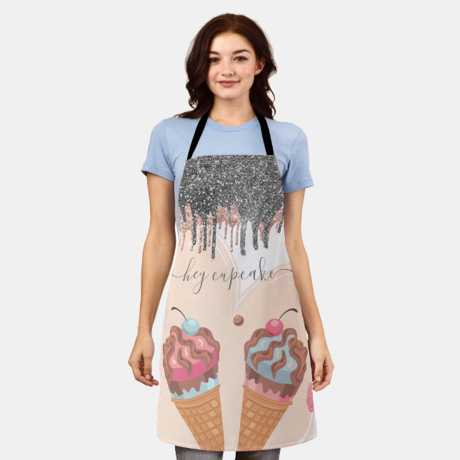 Modern Silver Glitter Drips Sweets Ice cream Apron (Worn)