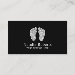Modern Silver Glitter Feet Nanny Babysitter Business Card