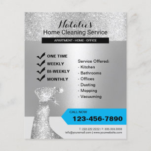 Modern Silver Glitter Home Cleaning House Keeping Flyer