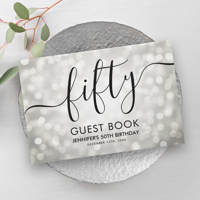Modern Silver Glitter Lights 50th Birthday  Guest Book (Modern Silver Glitter Lights 50th Birthday Guest Book)