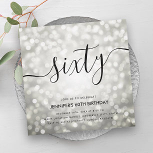 Modern Silver Glitter Lights 60th Birthday Invitation