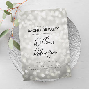 Modern Silver Glitter Lights Bachelor Party Invitation