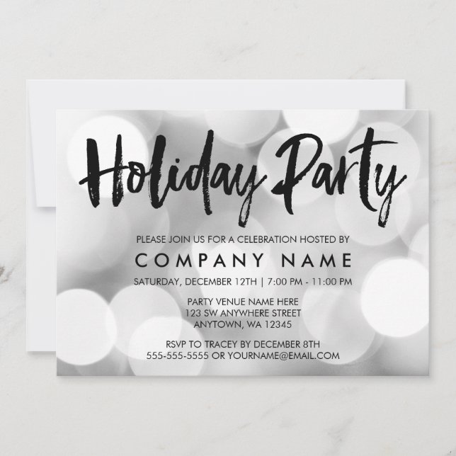 Modern Silver Glitter Lights Holiday Party Invitation (Front)