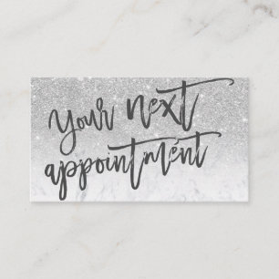 Modern silver glitter marble script typography appointment card