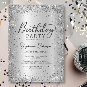 Modern Silver Glitter Metallic Foil 18th Birthday Invitation