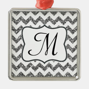 Modern Silver Glitter Monogram Initial Ornament