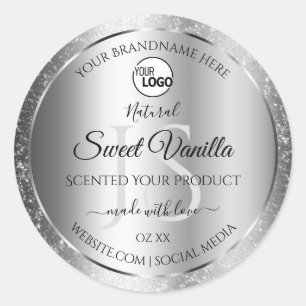 Modern Silver Glitter Monogram Product Labels Logo