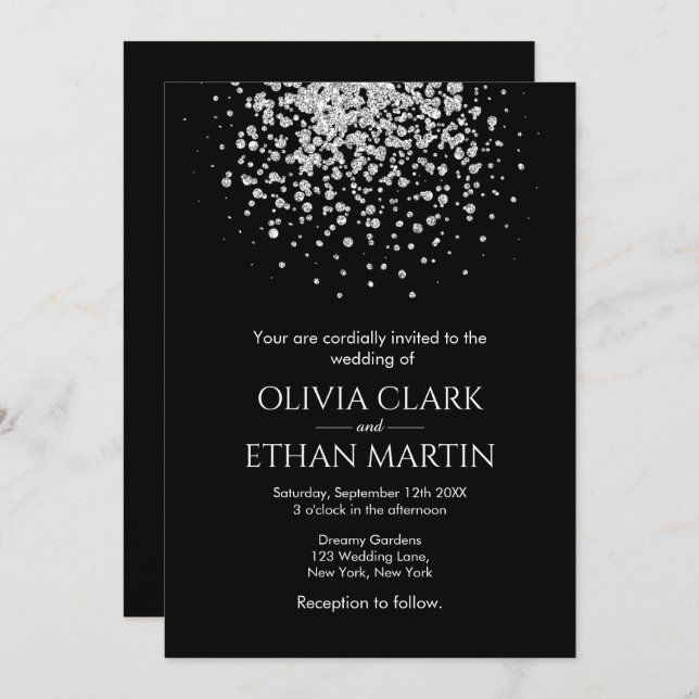 Modern Silver Glitter Night Sky Invitation (Front/Back)