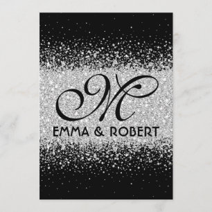 Modern Silver Glitter on Black Invitation