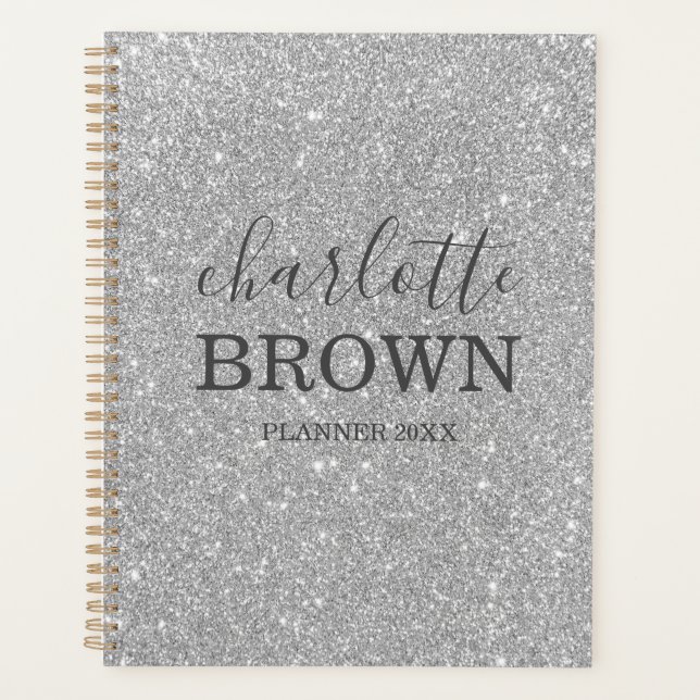 Modern Silver Glitter Personalised Planner (Front)