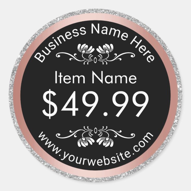 Modern Silver Glitter Rose Gold Border Price Tag (Front)