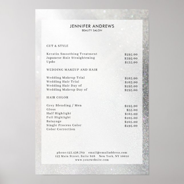 Modern Silver Glitter Salon Price List  Poster (Front)