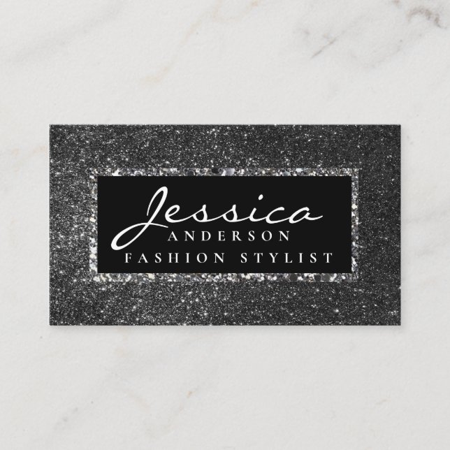 Modern Silver Glitter Stylish Business Card (Front)