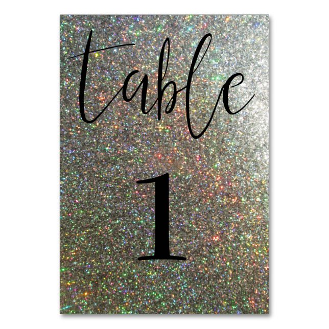 Modern Silver Glitter Table Card (Front)
