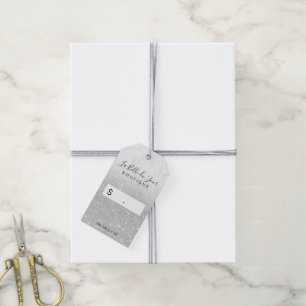 Modern silver glitter white marble retail hang gift tags