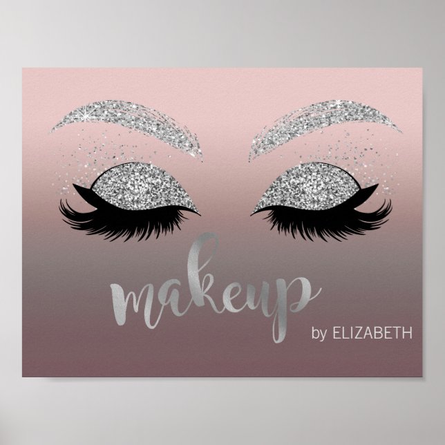 Modern Silver Glittery Lashes , Makeup artist Poster (Front)