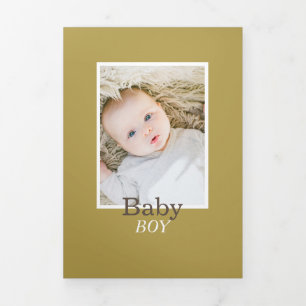 Modern Silver & Gold 6 Photo Collage Baby Birth Tri-Fold Announcement