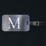 Modern Silver Grey Brushed Metal Monogram Script Luggage Tag<br><div class="desc">Modern Chic Silver Grey Brushed Metal Script Monogram Cute Bag Tag</div>
