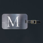 Modern Silver Grey Brushed Metal Monogram Script Luggage Tag<br><div class="desc">Modern Chic Silver Grey Brushed Metal Script Monogram Cute Bag Tag</div>