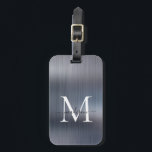 Modern Silver Grey Brushed Metal Script Monogram Luggage Tag<br><div class="desc">Modern Silver Grey Brushed Metal Script Monogram Cute Bag Tag</div>