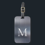 Modern Silver Grey Brushed Metal Script Monogram Luggage Tag<br><div class="desc">Modern Silver Grey Brushed Metal Script Monogram Cute Bag Tag</div>