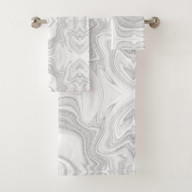 Modern silver grey elegant marble texture bath towel set (Insitu)