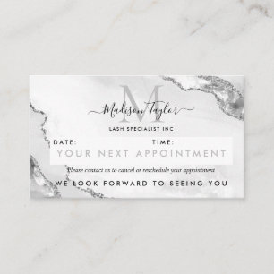 Modern Silver Grey Glitter Agate Marble Monogram Appointment Card