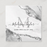 Modern Silver Grey Glitter Marble Agate Monogram