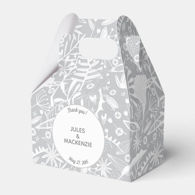 Modern Silver Grey Graphic Floral Botanical Favour Box (Front Side)