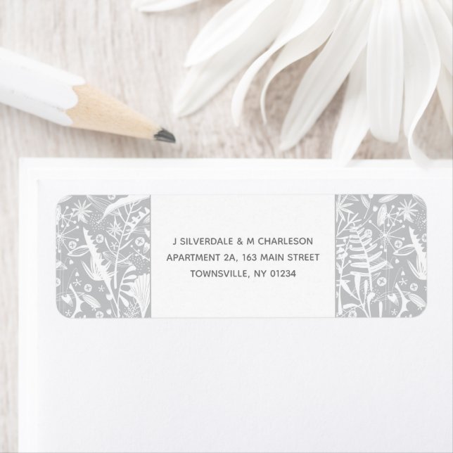Modern Silver Grey Graphic Floral Return Address Label (Insitu)