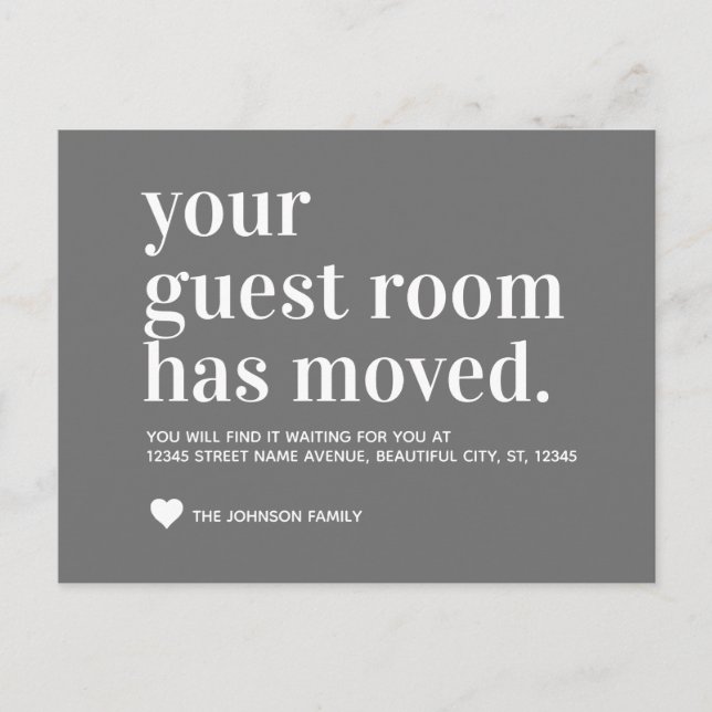 Modern Silver Grey Guest Room Moving Announcement Postcard (Front)