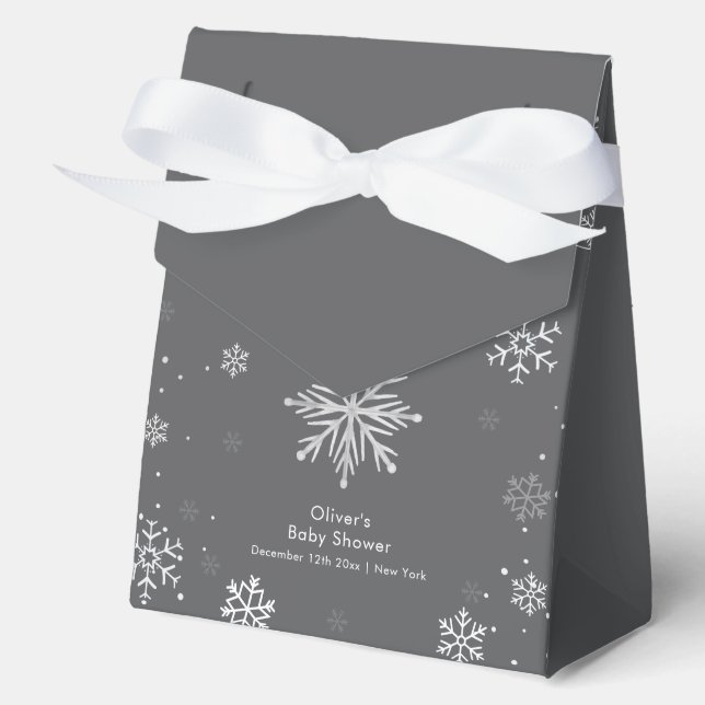 Modern Silver Grey Magical Snowflake Baby Shower  Favour Box (Front)