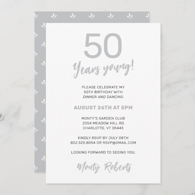 Modern Silver Grey Men's 50th Birthday Party Invitation (Front/Back)