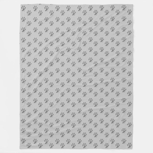 Modern Silver Grey Paw Pattern Fleece Blanket (Front)