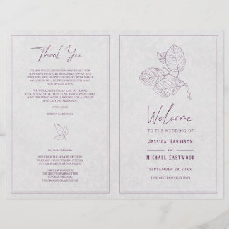 Modern Silver Grey Purple Elegant Wedding Program