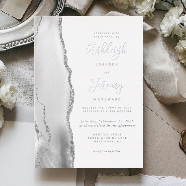 Modern Silver Grey White Agate Wedding (Creator Uploaded)