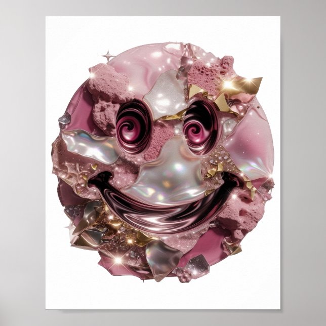Modern Silver HAPPY FACE Modern Design Poster (Front)