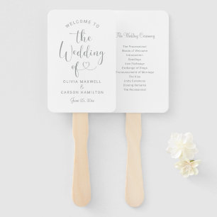 Modern Silver Heart Script Program Hand Fan