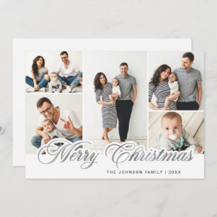 Modern Silver Lettering Christmas 5 PHOTO Greeting Holiday Card