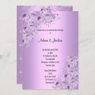 Modern Silver Lilac Purple floral ELEGANT WEDDING Invitation
