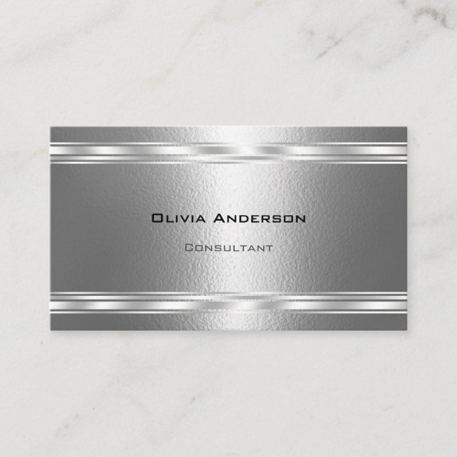 Modern Silver Lines and Texture Business Card (Front)